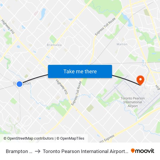 Brampton Go to Toronto Pearson International Airport (Yyz) map