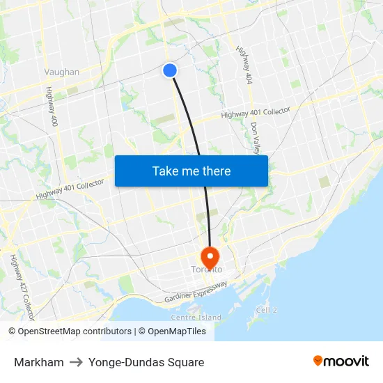 Markham to Yonge-Dundas Square map