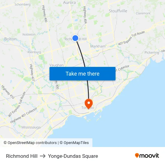 Richmond Hill to Yonge-Dundas Square map