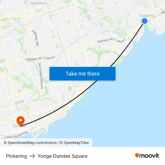Pickering to Yonge-Dundas Square map