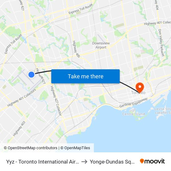 Yyz - Toronto International Airport to Yonge-Dundas Square map