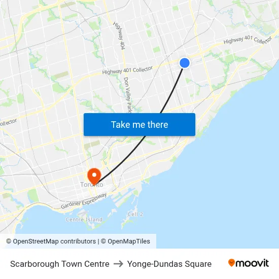 Scarborough Town Centre to Yonge-Dundas Square map