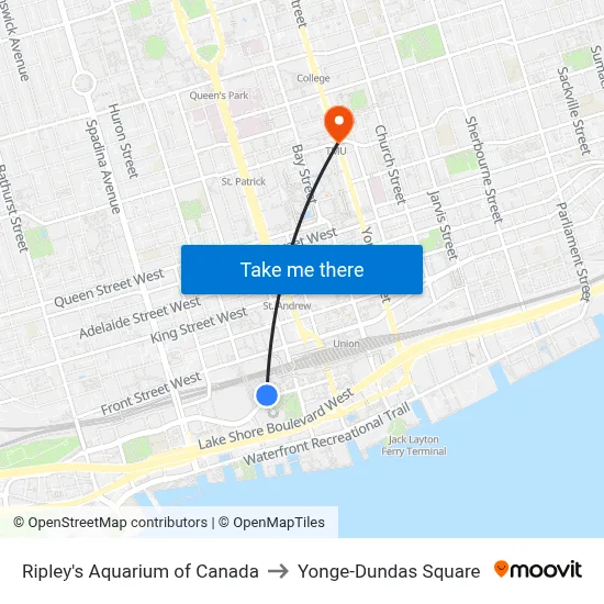 Ripley's Aquarium of Canada to Yonge-Dundas Square map