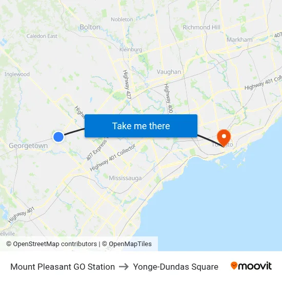 Mount Pleasant GO Station to Yonge-Dundas Square map