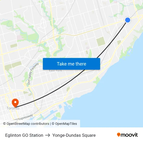 Eglinton GO Station to Yonge-Dundas Square map