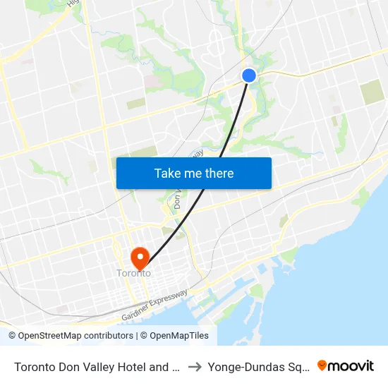 Toronto Don Valley Hotel and Suites to Yonge-Dundas Square map