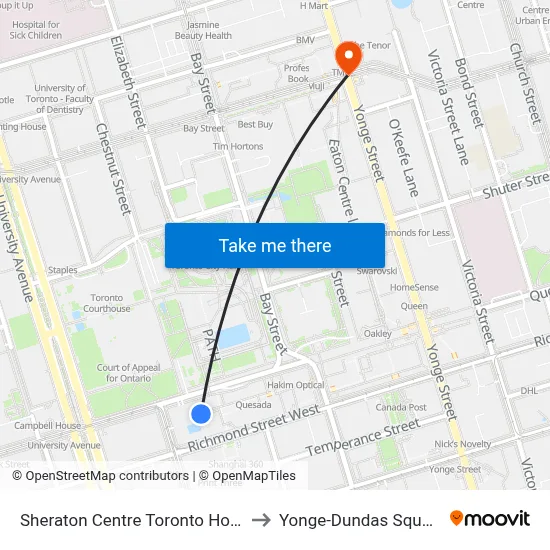 Sheraton Centre Toronto Hotel to Yonge-Dundas Square map