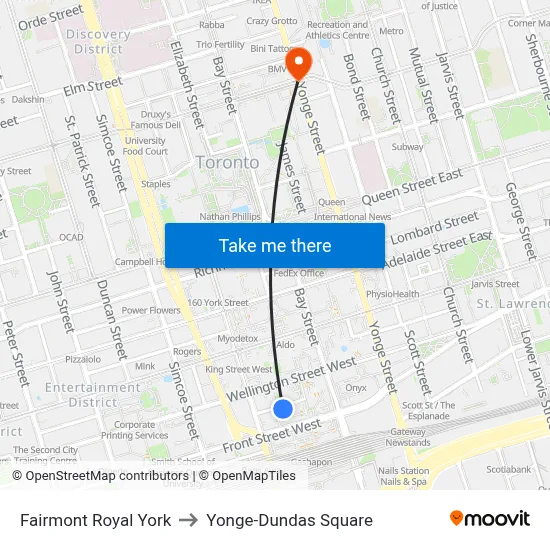 Fairmont Royal York to Yonge-Dundas Square map