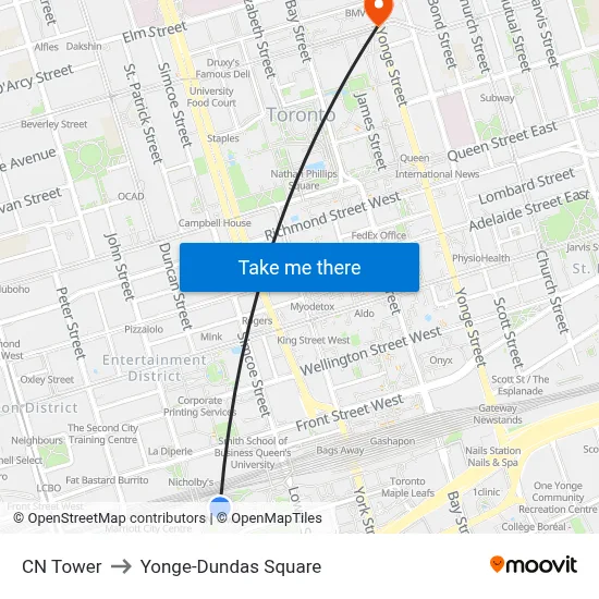 CN Tower to Yonge-Dundas Square map