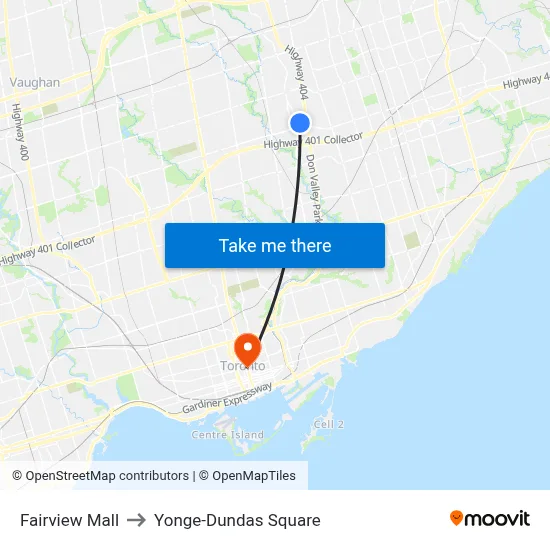 Fairview Mall to Yonge-Dundas Square map