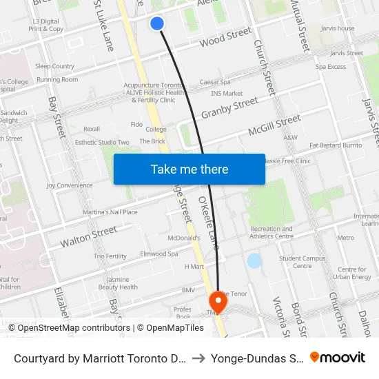 Courtyard by Marriott Toronto Downtown to Yonge-Dundas Square map
