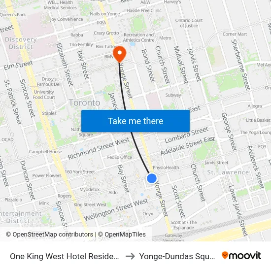One King West Hotel Residence to Yonge-Dundas Square map