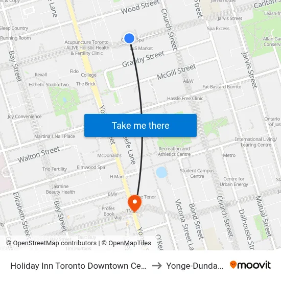 Holiday Inn Toronto Downtown Centre an IHG Hotel to Yonge-Dundas Square map