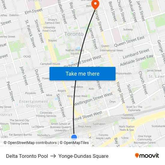 Delta Toronto Pool to Yonge-Dundas Square map