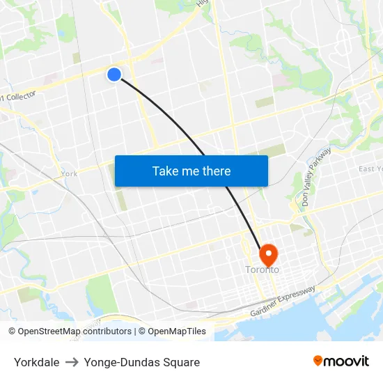 Yorkdale to Yonge-Dundas Square map