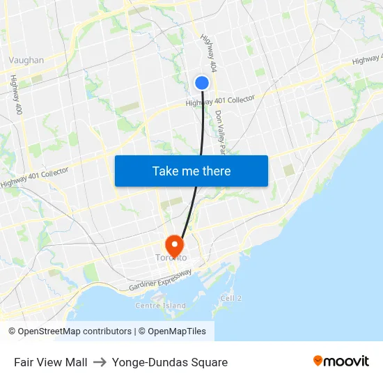 Fair View Mall to Yonge-Dundas Square map