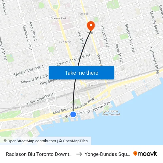 Radisson Blu Toronto Downtown to Yonge-Dundas Square map