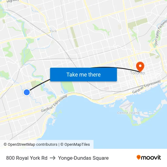 800 Royal York Rd to Yonge-Dundas Square map