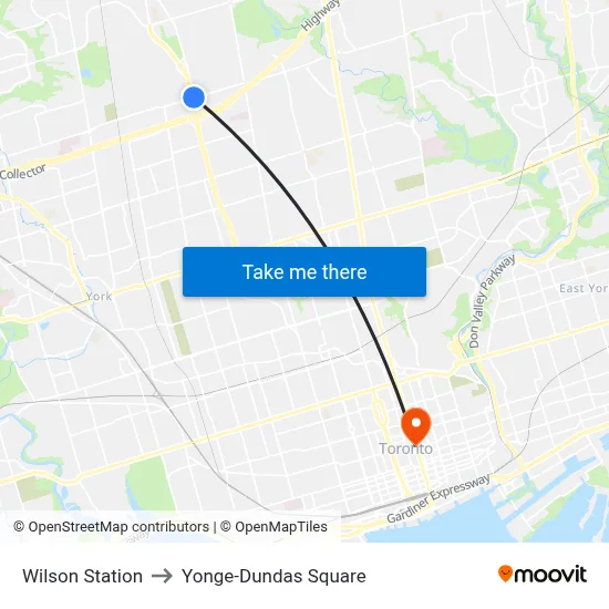 Wilson Station to Yonge-Dundas Square map