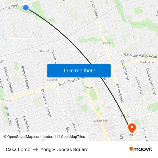 Casa Lomo to Yonge-Dundas Square map