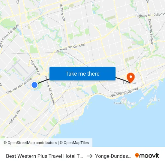 Best Western Plus Travel Hotel Toronto Airport to Yonge-Dundas Square map
