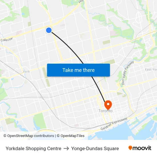 Yorkdale Shopping Centre to Yonge-Dundas Square map