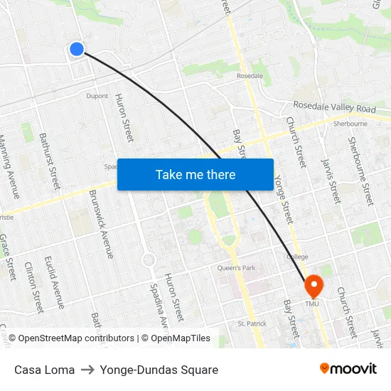 Casa Loma to Yonge-Dundas Square map