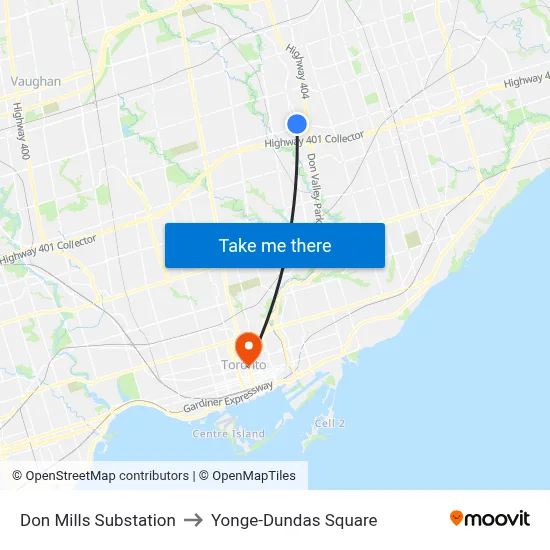 Don Mills Substation to Yonge-Dundas Square map