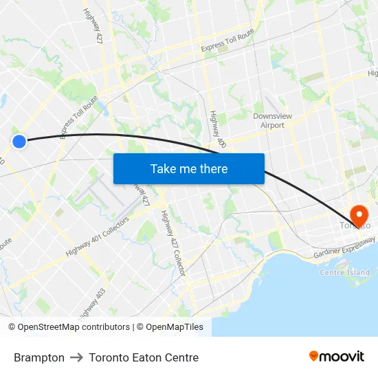 Brampton to Toronto Eaton Centre map