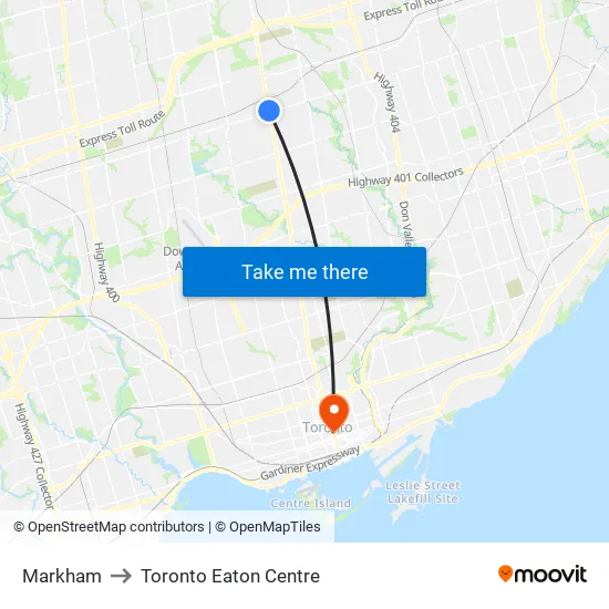 Markham to Toronto Eaton Centre map