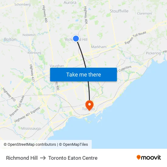 Richmond Hill to Toronto Eaton Centre map