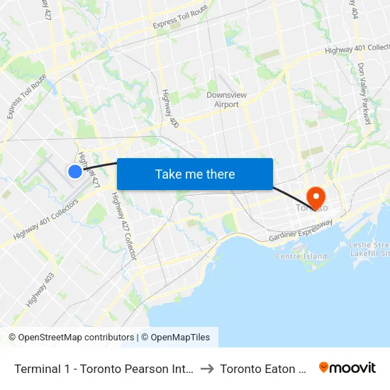 Terminal 1 - Toronto Pearson Int'L Airport to Toronto Eaton Centre map