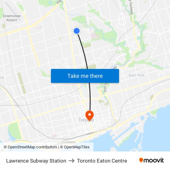 Lawrence Subway Station to Toronto Eaton Centre map