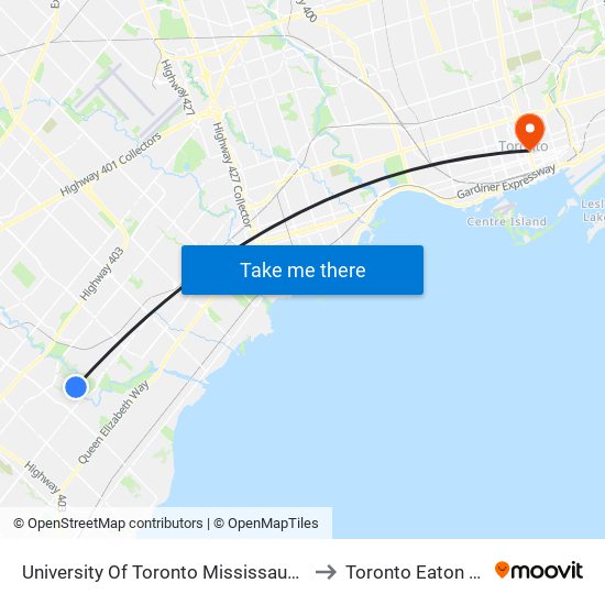 University Of Toronto Mississauga Campus to Toronto Eaton Centre map