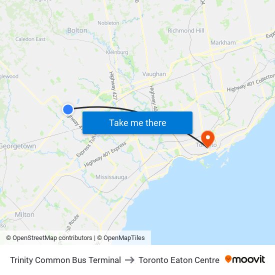 Trinity Common Bus Terminal to Toronto Eaton Centre map