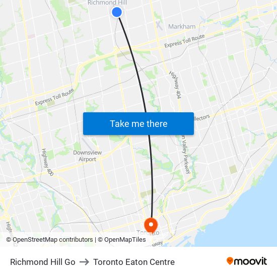 Richmond Hill Go to Toronto Eaton Centre map