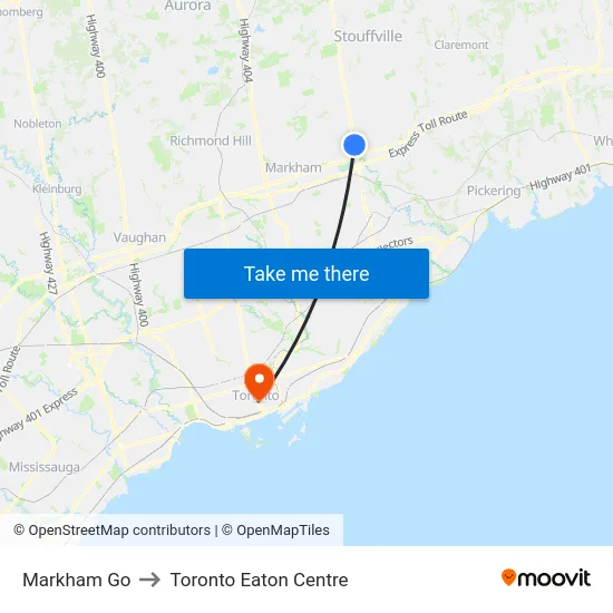 Markham Go to Toronto Eaton Centre map