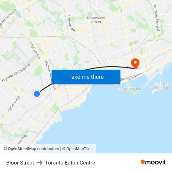 Bloor Street to Toronto Eaton Centre map
