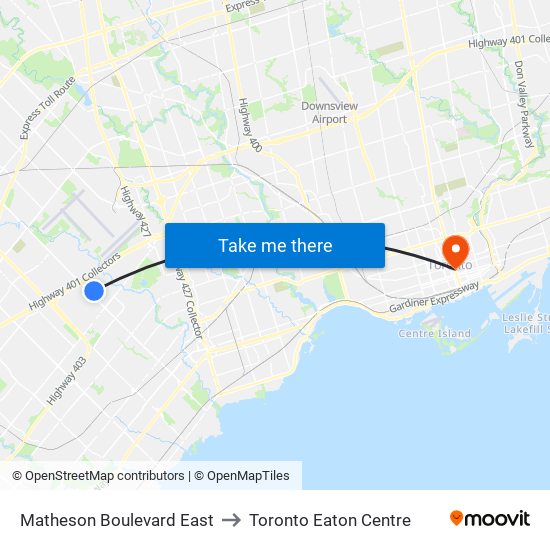 Matheson Boulevard East to Toronto Eaton Centre map