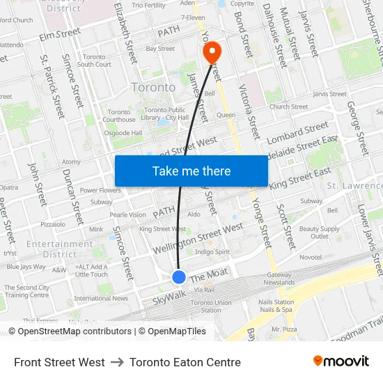 Front Street West to Toronto Eaton Centre map