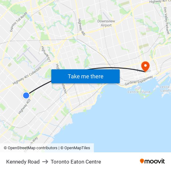 Kennedy Road to Toronto Eaton Centre map