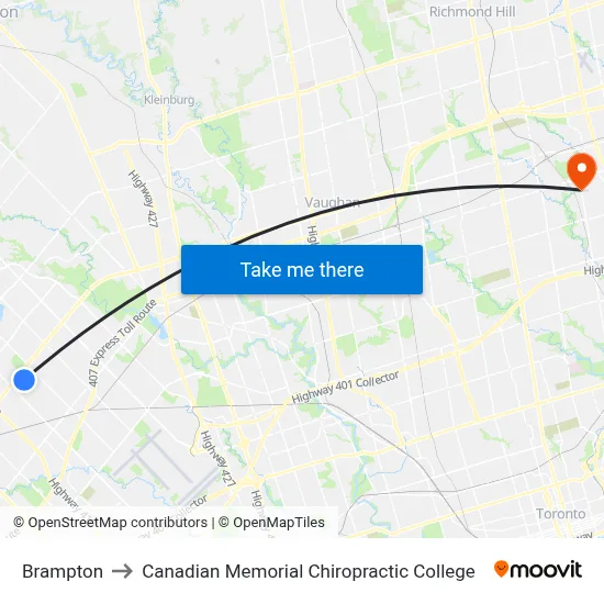 Brampton to Canadian Memorial Chiropractic College map