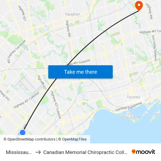 Mississauga to Canadian Memorial Chiropractic College map