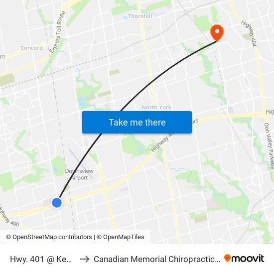 Hwy. 401 @ Keele St. to Canadian Memorial Chiropractic College map