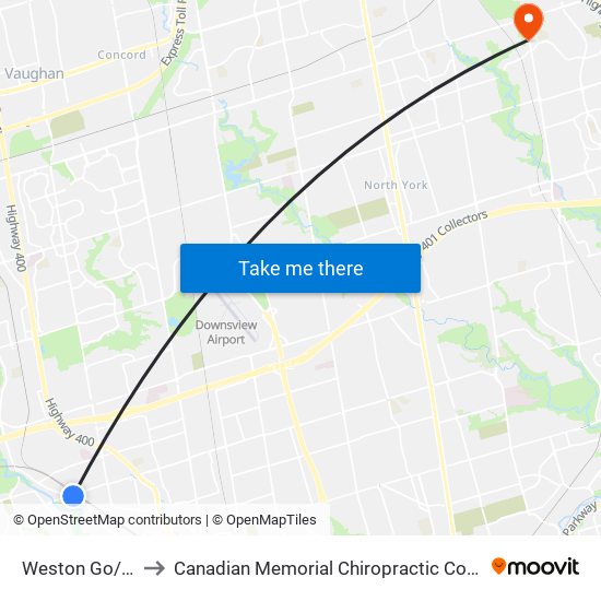 Weston Go/Up to Canadian Memorial Chiropractic College map
