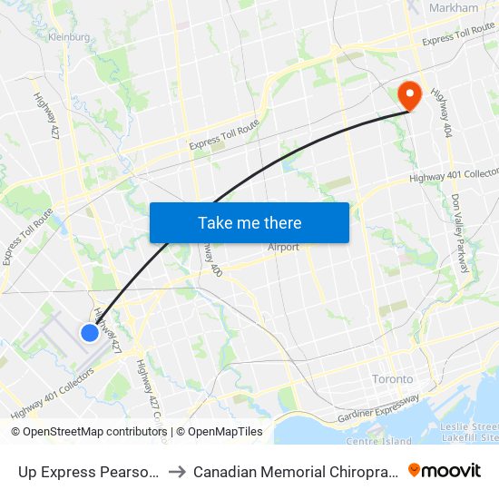 Up Express Pearson Airport to Canadian Memorial Chiropractic College map