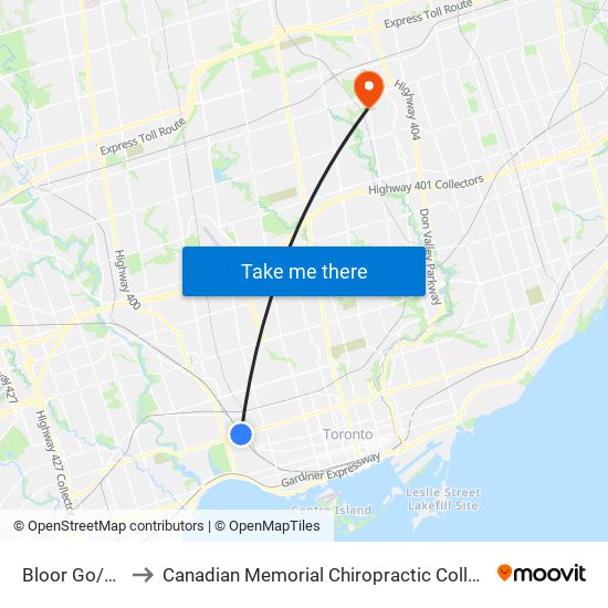 Bloor Go/Up to Canadian Memorial Chiropractic College map