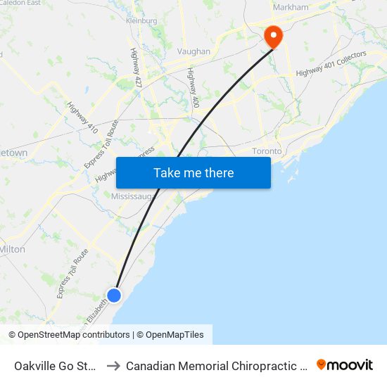 Oakville Go Station to Canadian Memorial Chiropractic College map