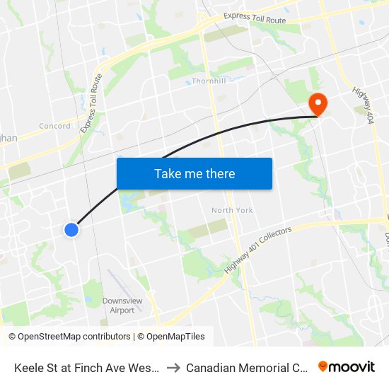 Keele St at Finch Ave West - Finch West Station to Canadian Memorial Chiropractic College map
