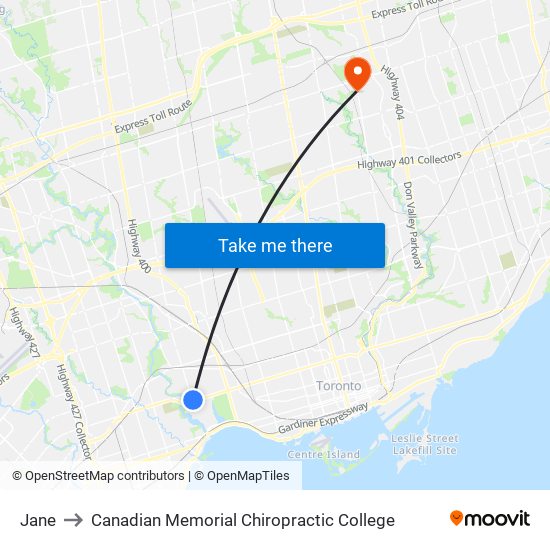 Jane to Canadian Memorial Chiropractic College map